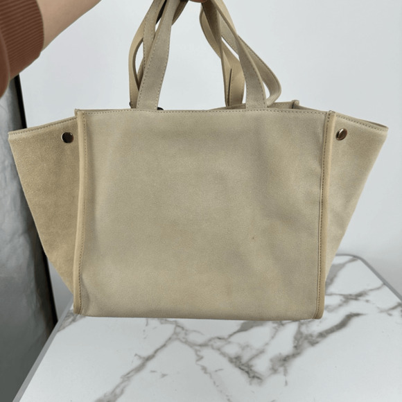 Margot Jamee Double Strapped Suede Tote Bag with Pouch Cream Minimalist - Picture 5 of 14
